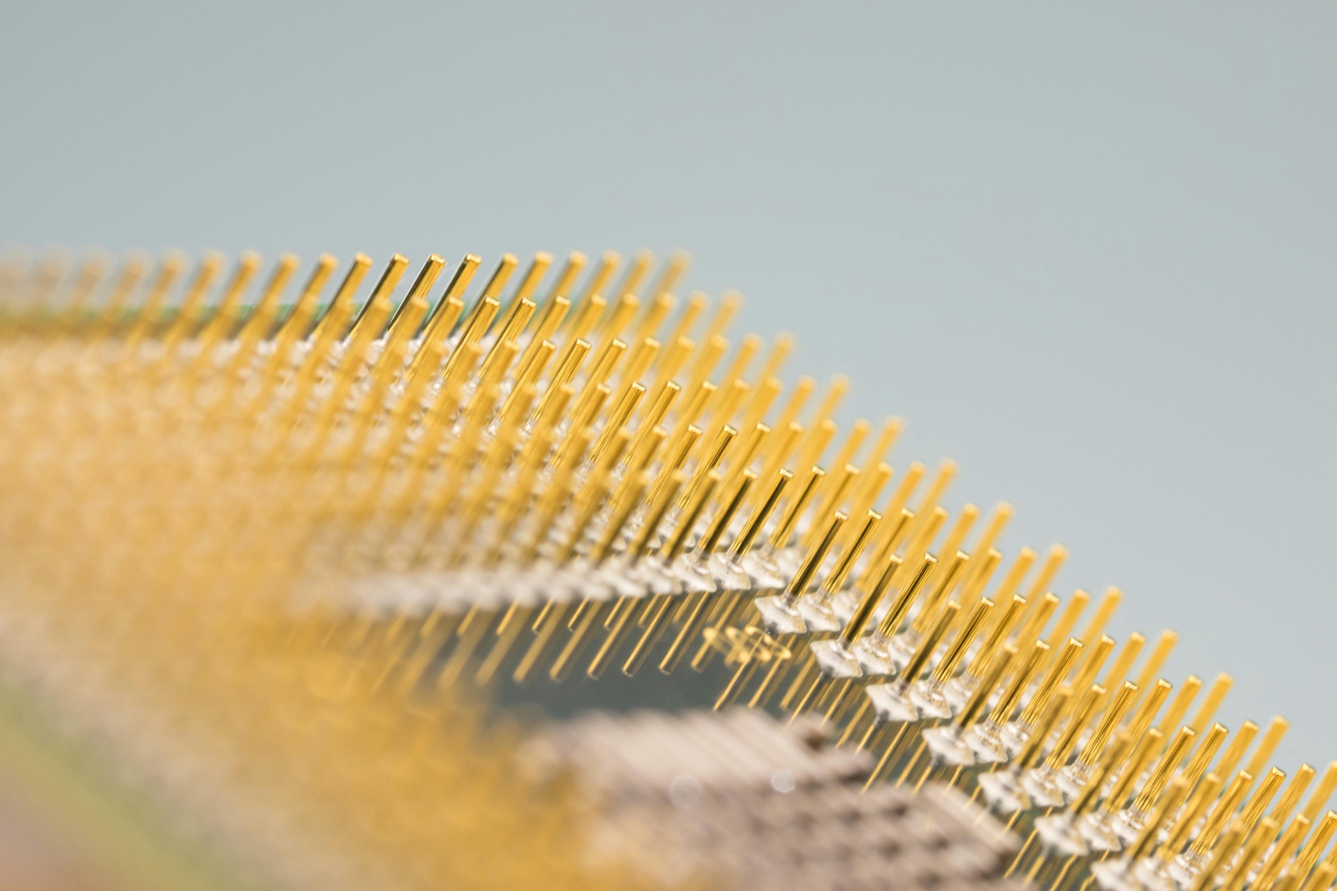 A closeup of the pins on a CPU